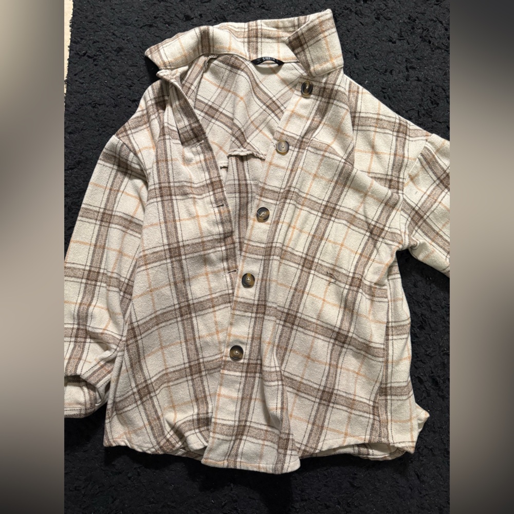 SHEIN Plaid Jacket in Cream and Brown